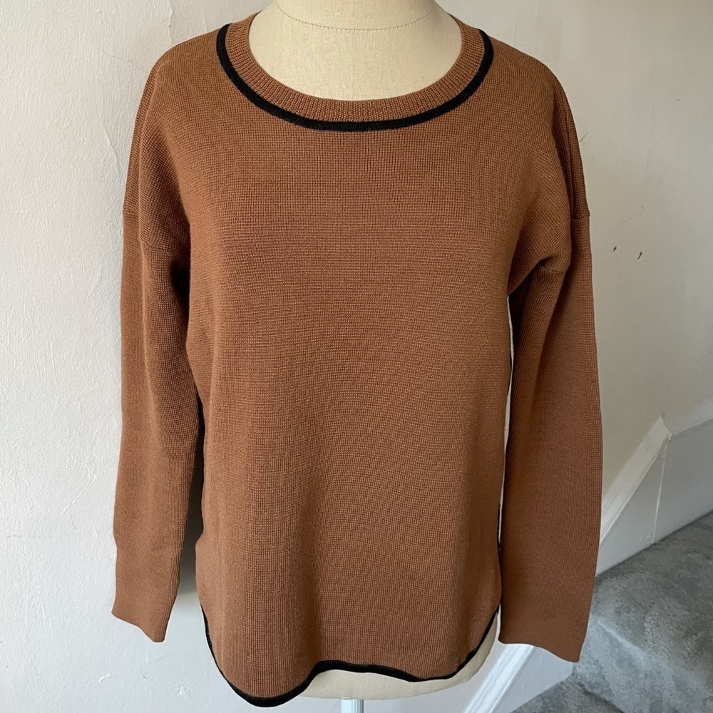 Madewell Brown Dense Merino Wool Tipped Shirttail Pullover Sweater Size XS A9471